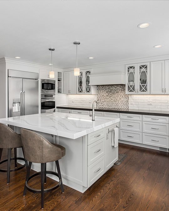 White airy kitchen with silestone countertop