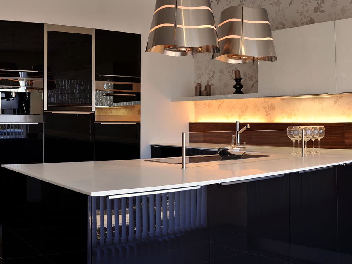 kitchen with two modern lamp designs
